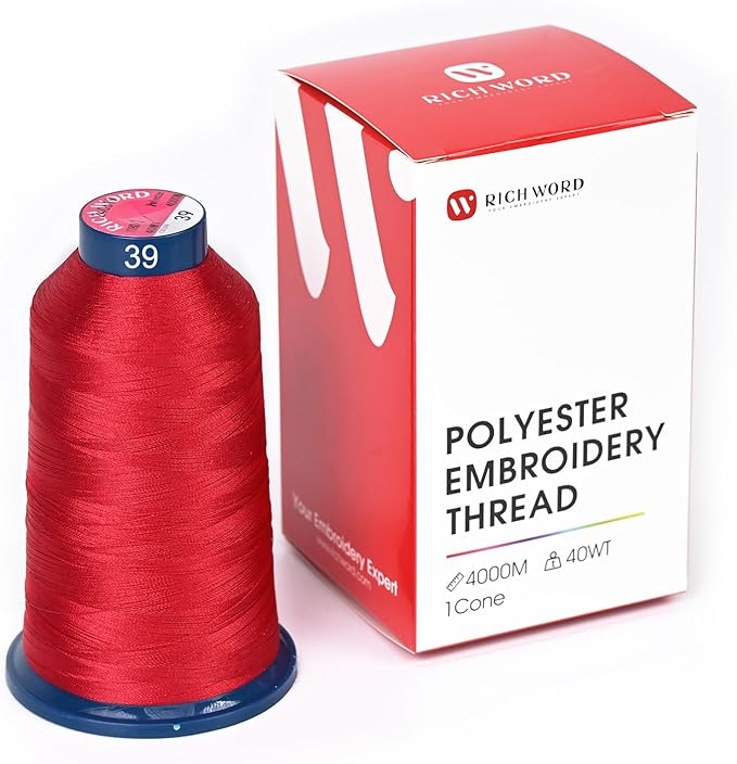 Poolin Embroidery Machine Thread Richword Selected Red 4000M 40WT Polyester Embroidery Thread – Smooth, Strong Single Spool for Home & Commercial Machines 0039