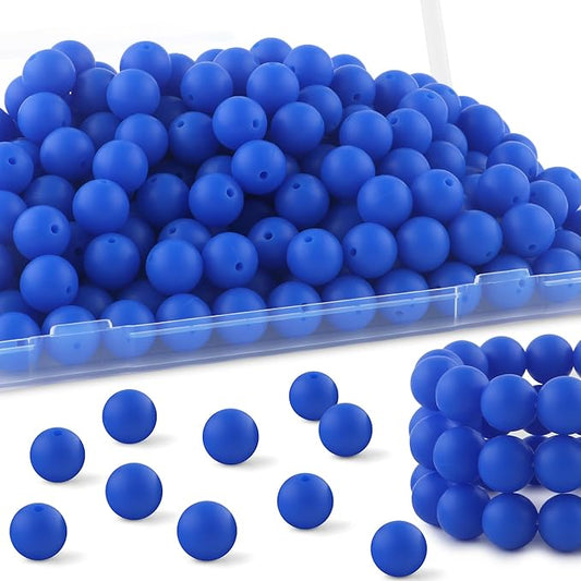 150Pcs 15mm Silicone Beads for Keychain Making Bracelet Necklace, Bulk Round Silicone Beads for Pens（Royal Blue）