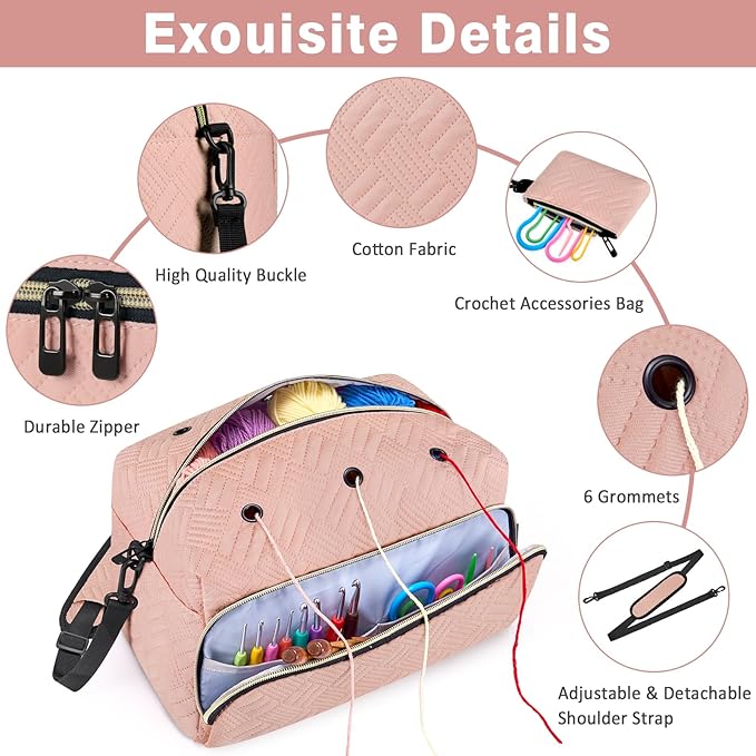 IBFUN Crochet Yarn Knitting Bag 2 Pcs Yarn Storage Organizer Crocheting Bags for Beginners with Shoulder Strap for Knit Accessories Needles Hooks