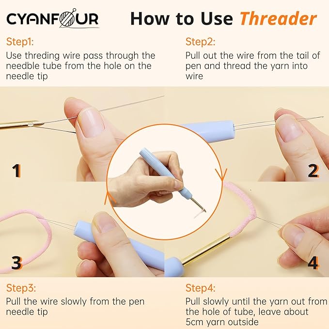 CYANFOUR Punch Needle Kits for Beginner, DIY Punch Needle Kit Adults Beginner Include 2 Pre-printed Fabrics, Embroidery Hoop, Threads, Easy for Adults & Children, Craft Gifts and Decorations 20*20cm