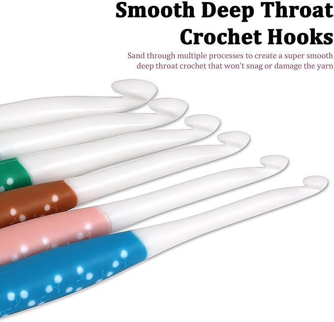 Looen Ergonomic Crochet Hook Set, 6 Pack with Soft Grip for Comfortable Knitting, Large Crochet Hooks for Chunky Yarn, Crochet Accessories & Tools for Crafters, Sizes include 6mm 7mm 8mm 9mm 10mm 12mm