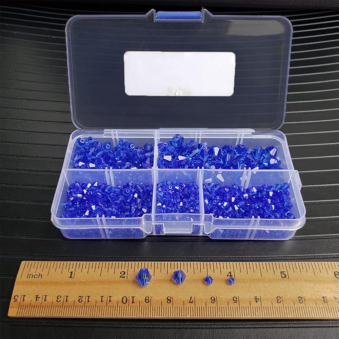 Sapphire Blue Bicone Glass Beads for Jewelry Making, Faceted Crytal Spacer Beads for Bracelet Necklace Earring (3mm 4mm 6mm 8mm Mixed Sizes, 1040pcs)