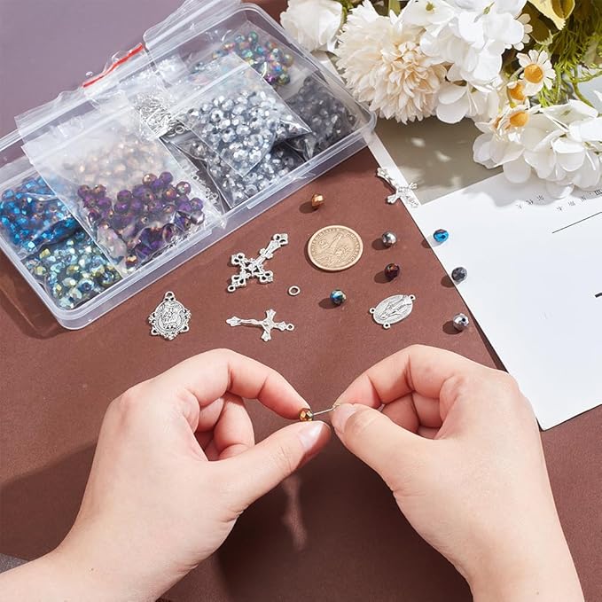 PH PandaHall Rosary Jewelry Making Kit 1064pcs Easter Necklace Making Set Rosary Prayer Making Supplies First Communion Necklace Set Cross Beads Kit for Ramadan Bracelet Necklaces Jewelry Making