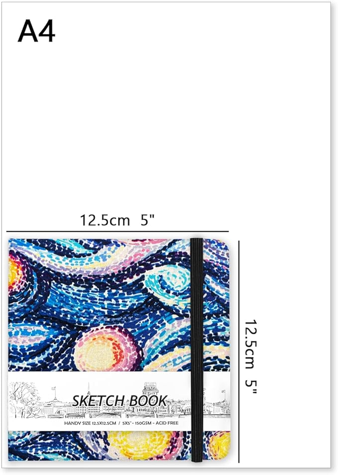 5" x 5" Hardcover Sketch Book,Small Mixed Media Sketch Pad,58 Sheets 150GSM Acid-Free Artist Drawing Paper,Travel Journal Blank Notebook for Adults Painting,Illustration,Art Supplies.Abstract Galaxy