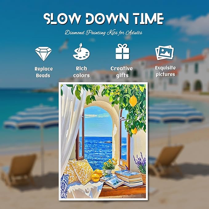 DOTZSO Diamond Art Kits for Adults, 5D Seaside Diamond Painting Kits for Adults,DIY Full Drill Diamond Art Painting Kits Gem Art and Crafts 11.8x15.7 (Inches)