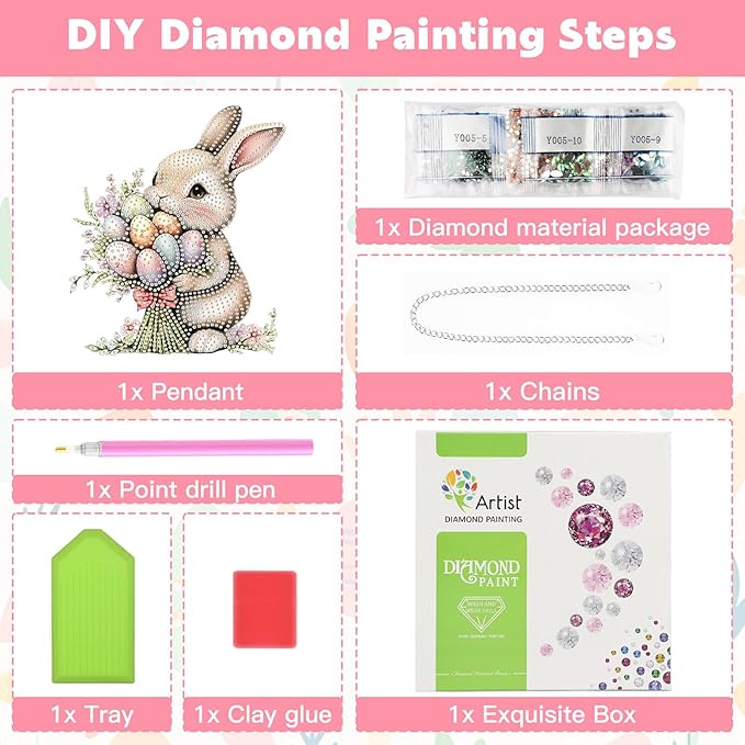 NAIMOER Easter Bunny Diamond Art Hanging Kits for Adults, 5D Special Shaped Rhinestone, DIY Acrylic Spring Diamond Art Painting Window Pendants Home Garden Wall Hanging Ornament Kits, Double Sided
