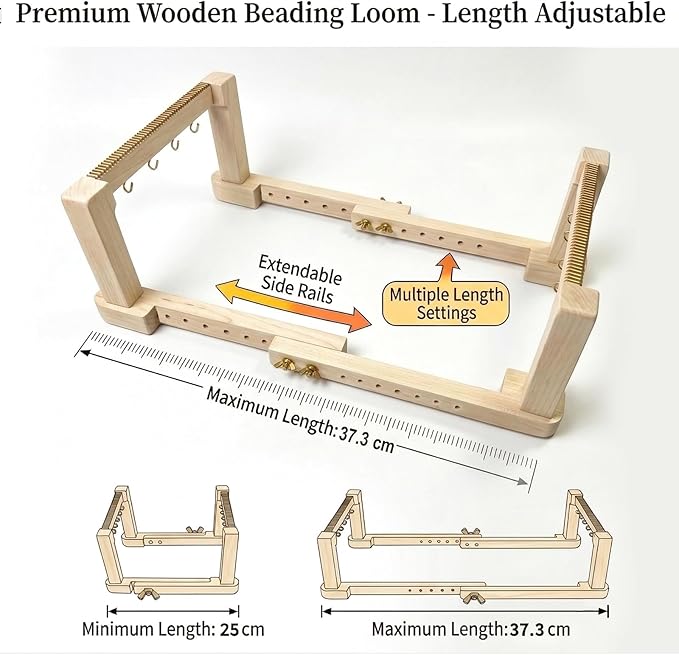 TMEGMIC Adjustable Wood Bead Loom Kit for Beginners & Adults - Professional Wooden Weaving Frame for Jewelry Making - Sturdy & Easy-to-Use Tool for Seed Beads, Bracelets, Belts & DIY Crafts
