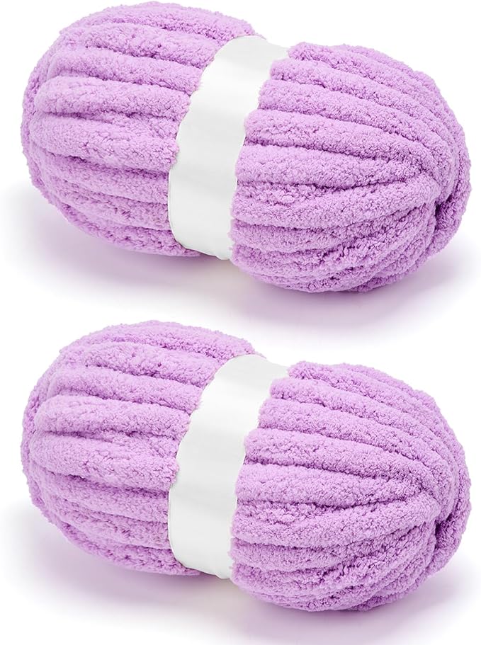 Chunky Chenille Yarn for Crocheting/Arm Knitting, Super Soft Jumbo Knit Blanket Yarn Light Purple 2 Pack (32 yds, 8.5 oz Each Pack)