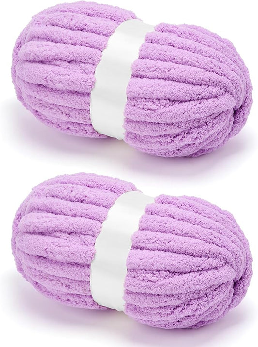 Chunky Chenille Yarn for Crocheting/Arm Knitting, Super Soft Jumbo Knit Blanket Yarn Light Purple 2 Pack (32 yds, 8.5 oz Each Pack)