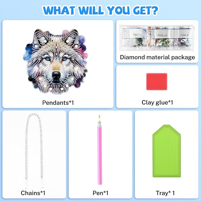 Bowetile Wolf Diamond Art Hanging Kits for Adults, 5D Special Shape Diamond Painting Animals Kits, Animal Gem Art Suncatchers Painting Pendant Ornament for Home Garden Wall Decor
