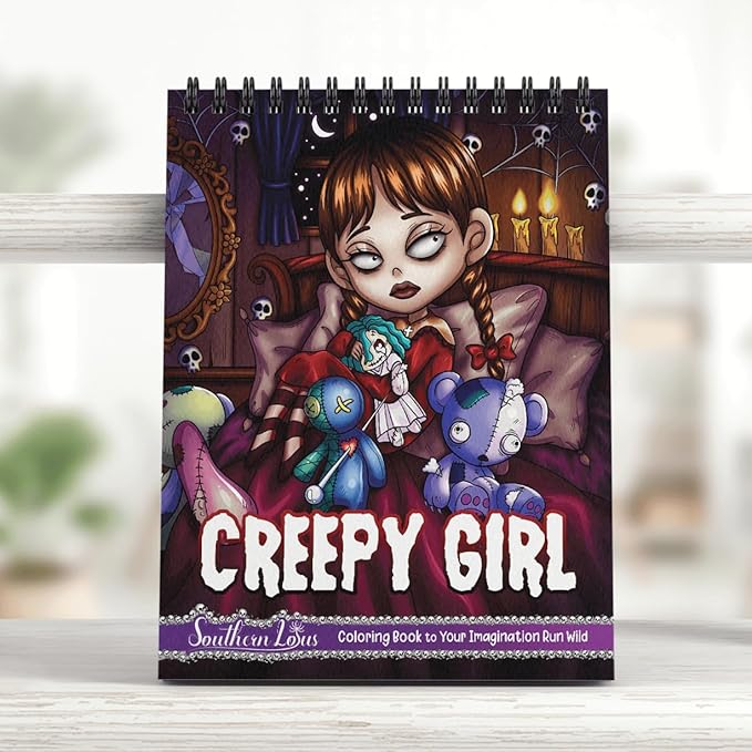 SOUTHERN LOTUS Creepy Girl Coloring Book Spiral Wirebound Hardcover, Horror Illustrations of Adorable Girls Spooky Papers Imagination Relaxation for Adults Women