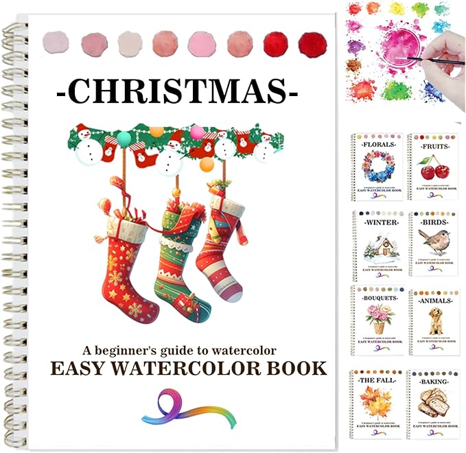 Watercolor Workbooks Coloring Book Beginner Friendly Painting Kit Easy Nature Scenes Paint Set Art Crafts for Creative Exploration Gift for Adults (Christmas, Without Palette)