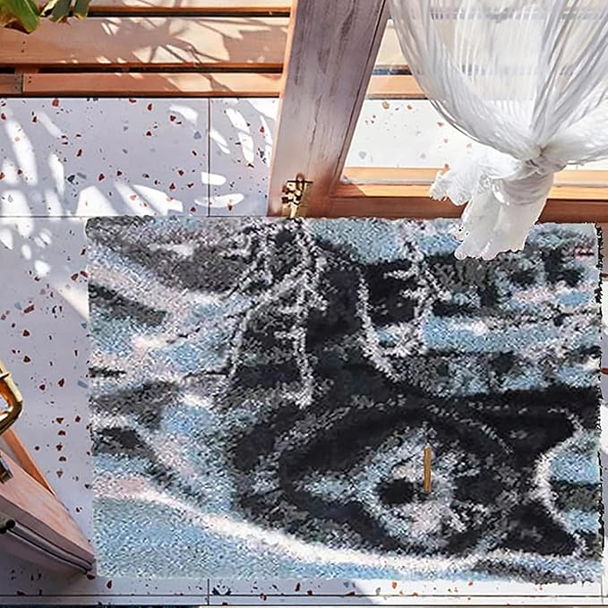 ZFFLYH Large Latch Hook Kits for Adults Rug, 3D Tapestry Yarn Needlework Cushion Making Crafts, Snow Wolf (43X34.5Inch/109X88cm)