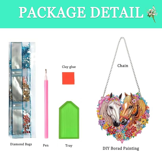 Auremi Horse Diamond Painting Pendant Kits,5D Animal Diamond Art Hanging Kits,DIY Special Shaped Diamonds Painting Suncatcher Pendant Kit for Adults for Gift Wall Home Decor