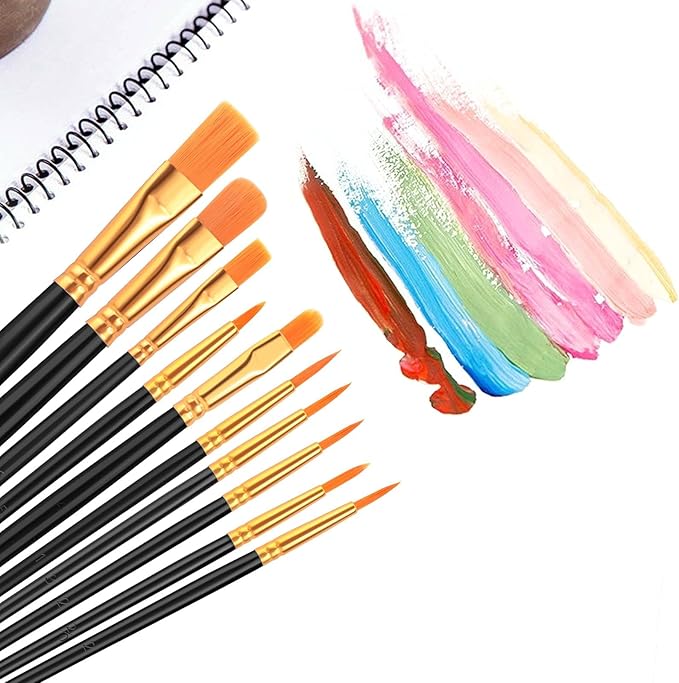 AROIC Paint Brush Set, 10 Pack 100 Pcs Acrylic Paint Brushes Artist Paint Brushes for Oil Watercolor Acrylic Face Rock Painting（Black）
