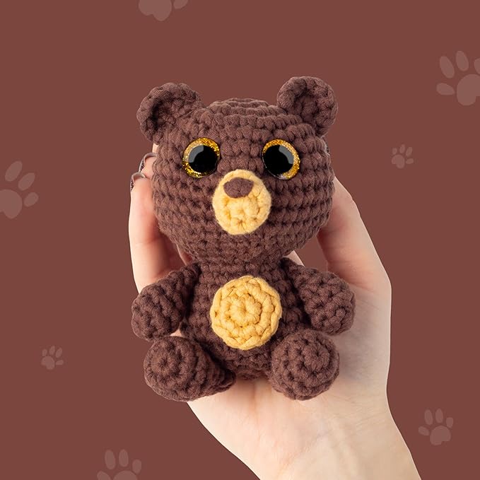 Cookie Box Original Crochet Kit for Beginners – Gift Set to Make Bear Bruno Amigurumi Plushie – Easy DIY Crochet & Knitting Starter Kit with Video and PDF Tutorials