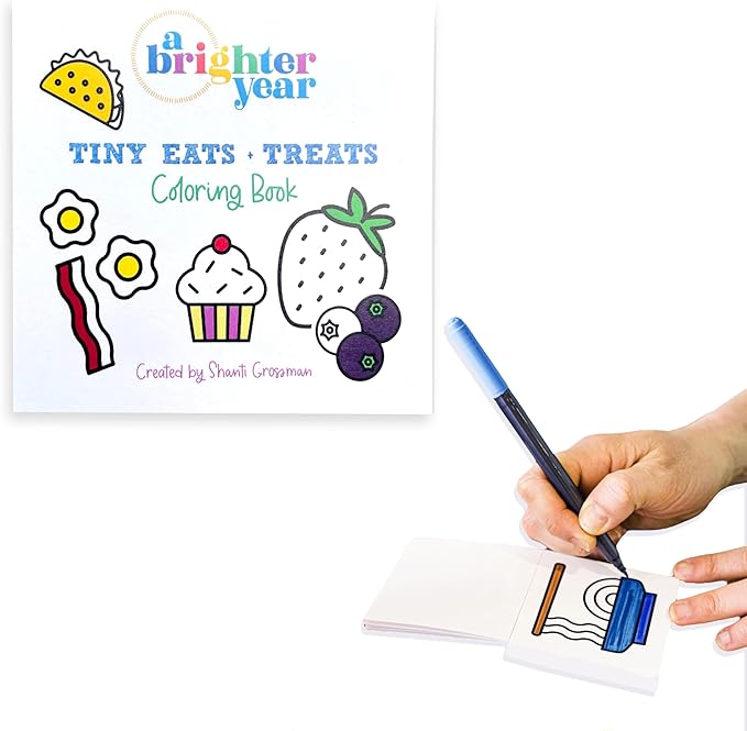 A Brighter Year The Original Adult Mini Coloring Book - Tiny Eats & Treats Edition - 3” x 3” Pocket Size, 50 Pages, Lay Flat Binding, Thick Paper, No Bleeding - Stress/Anxiety Relief - Gift, Travel
