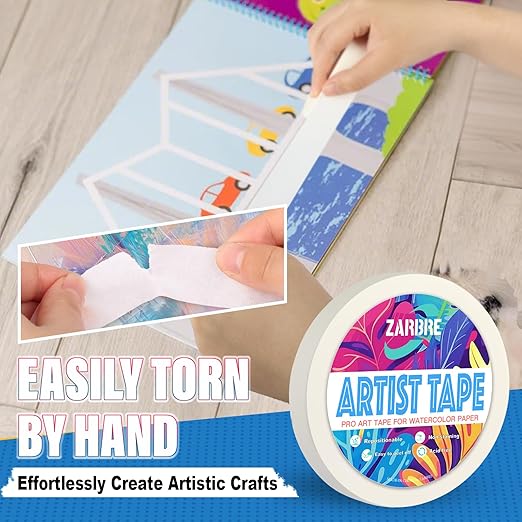 Artist Tape, White Art Tape for Watercolor Paper, Medium Tack Masking Drafting Tape for Painting Canvas Framing, Acid-Free, 0.6in 164FT Long