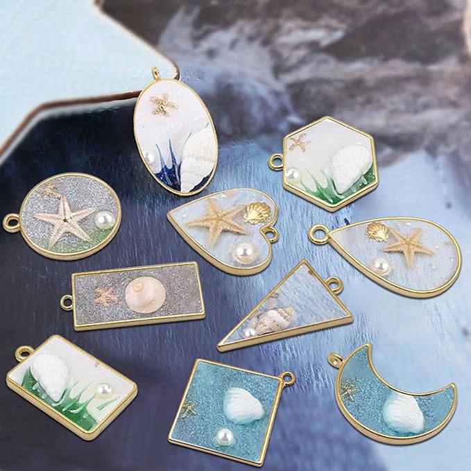 40pcs Open Bezel Pendants 10 Styles Hollow Frame Pendants Open Back Frame Pendant Geometric Hollow Bezel Pendant for Jewelry Making,Resin Casting,Pressed Flower,DIY Crafts(K Gold)