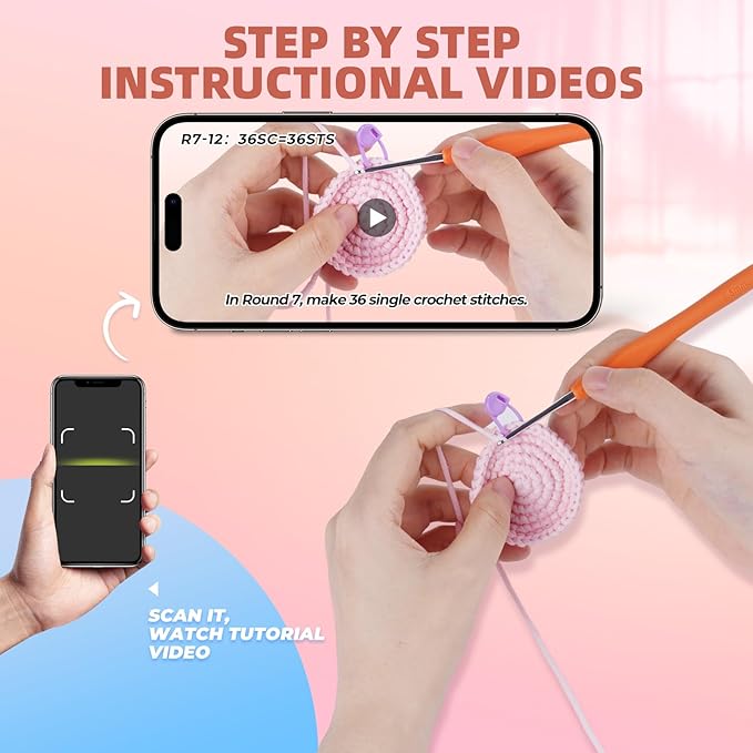MOREJMTT Crochet Kit for Beginners, Learn to Crochet, Include Easy Knitting Soft Yarn, Step-by-Step Video Tutorial, Hook, Holiday Birthday Gift for Adults (Pink Seal& Blue Seal)