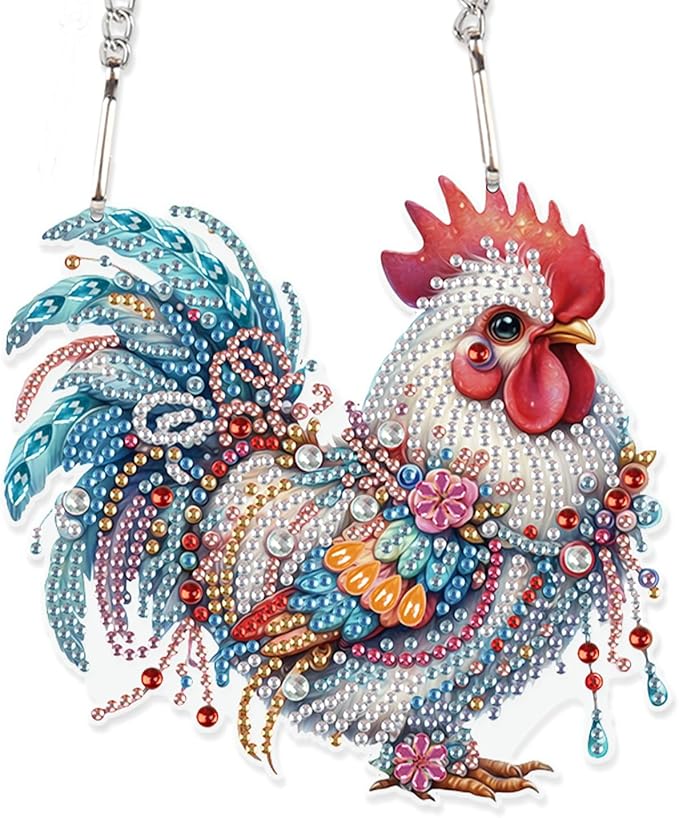 Tontut 5D DIY Diamond Art Painting Pendant kit, Colorful Rooster Special-Shaped Hanging Crystal Window Pendant kit, Adult Gift Home Curtains, Yard Entrance Decoration