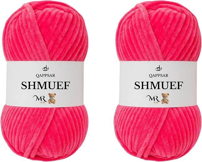 SHMUEF Chenille Yarn 2-Pack – Ultra Soft Velvet Yarn, Super Bulky Weight (5–6 mm), Yarn for Crochet, Amigurumi & Baby Blankets (Bright Fuchsia)
