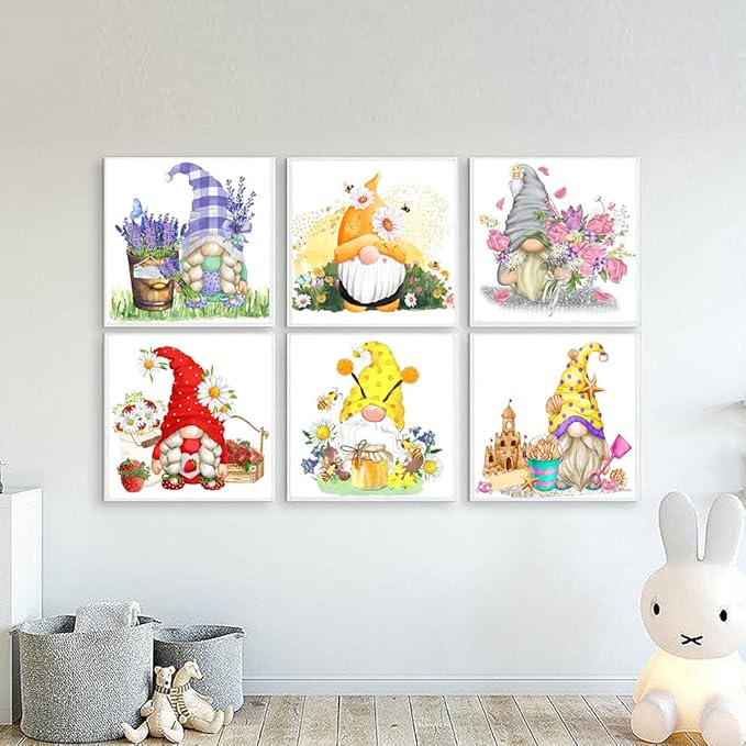 Gnome Cross Stitch Kits for Adults - 6 Pack Stamped Crossstitching Kits Preprinted 11 Count Cross-Stitch Kit for Beginner, 11CT Prestamped Easy Pattern Needlepoint Kits Crafts for Decor 11.8x11.8inch