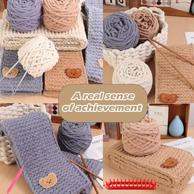Novelchet Scarf Knitting Loom Kit for Beginners,Knitting Loom Set with Plush Yarn,Knitting Needle and Circular Needle for Scarf,Best Gift