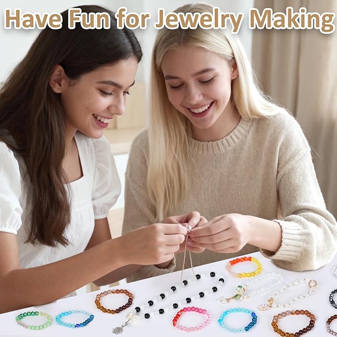 XSEINO About 1200PCS 6mm Glass Beads Bracelet Making Kit,24 Assorted Black and White Series Colorful Crystal Beads for Bracelet and Jewelry Making and DIY Crafts,Friendship Bracelets