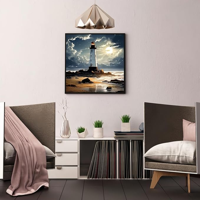 CHWGLFGG 5D Diamond Art Kits for Adults Beginners, Lighthouse Diamond Painting Kits, DIY Full Round Drill Paint by Diamonds Dot Gem Art for Adults, Home Wall Decor 13.7X 13.7 Inch