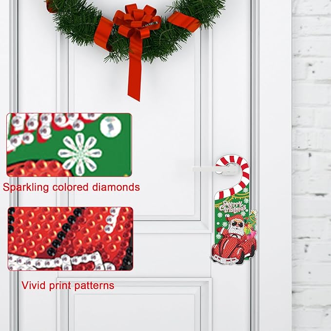 AiYuanzsh Diamond Painting Christmas Door Sign Pendant Kits for Door Decoration, Christmas Santa Claus 5D Crystal Rhinestones Diamond Art Hanging Door by Number Kits Hanging Home Decor Gift