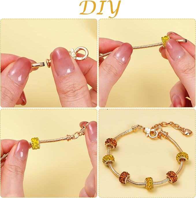 10pcs Chain Bracelets Kit Gold Plated Snake Chain with Heart Lobster European Charm Bracelet for Christmas DIY Women Jewelry Findings Bracelet Making (Gold)
