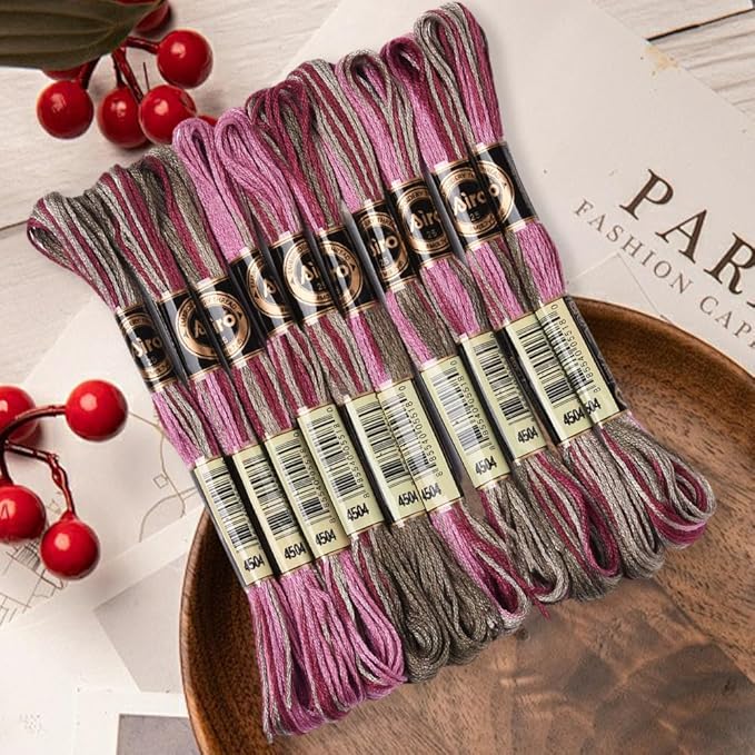 6 Strands Cross Stitch Threads Embroidery Floss Thread Bulk Purple Variegated Friendship Bracelet String Polyester Threads for Jewelry Making Sewing Cross Stitch Craft Knitting DIY Supplies