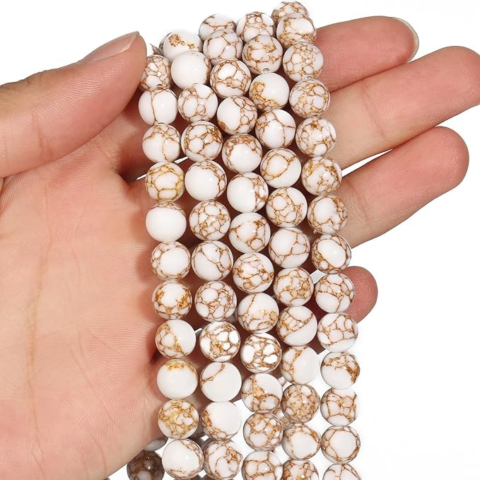Stone Beads, 45pcs White Howlite, 8mm Round Loose Beads for Jewelry Making, Bracelets, with Bag, String & Card