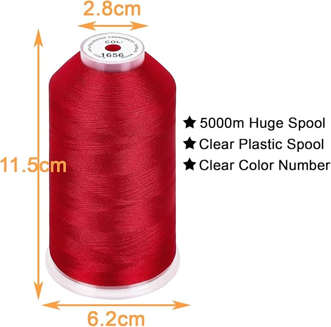 New brothread - Single Huge Spool 5000M Each Polyester Embroidery Machine Thread 40WT for Commercial and Domestic Machines - Christmas Red