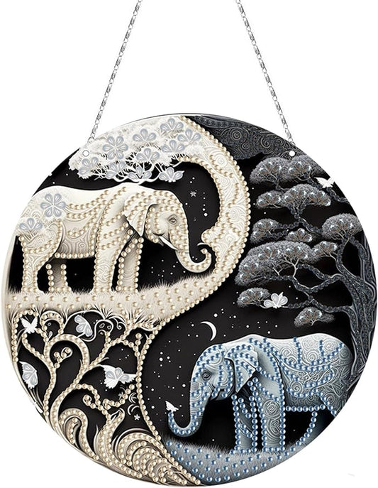 Generic DIY Hanging Diamond Pendant Special Shaped Crystal Diamond Art Painting Ornament Single Sided for Window Home Garden Wall Door Decor-Elephant