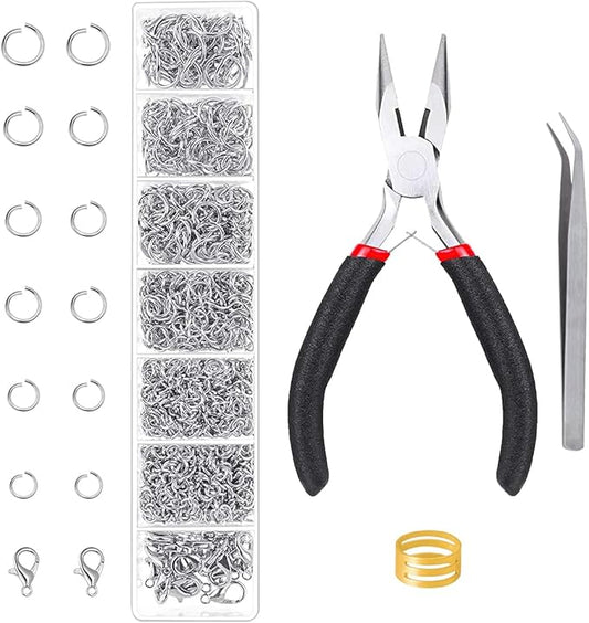 Open Jump Rings, 1500 pcs Jump Rings and Lobster Clasps Jewelry Finding Kit Jewelry Making Tools with Pliers Tweezers for Jewelry Making Necklace Repair