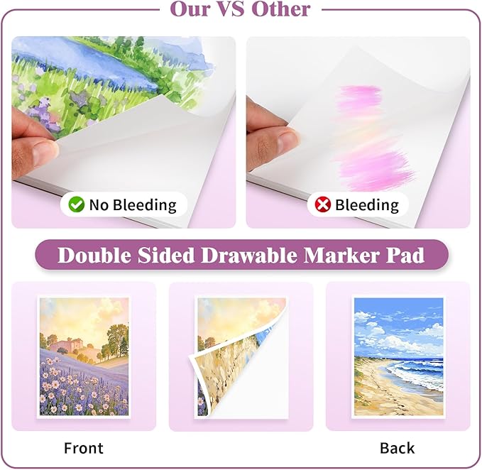 Umriox 60 Sheets Marker Paper Pad, 9"x12" Double Sided Bleedproof Art Sketchbook, 150 GSM Paper, Tape Bound Sketch Book for Alcohol Markers