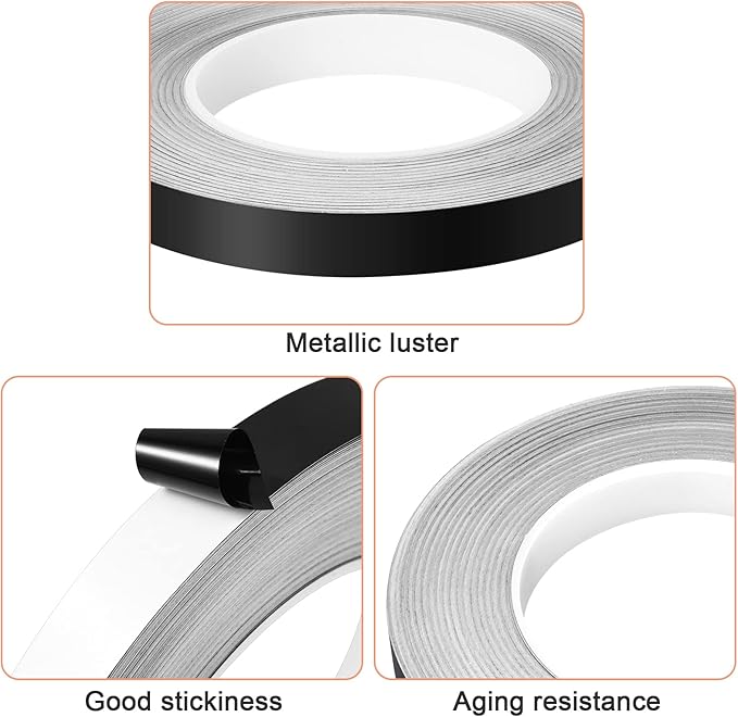 Zonon 3 Sizes Black Self Adhesive Polyester Film Tape Washi Tape for Car Furniture Graphic Arts Walls Decor, 55 yds(5/10/15mm)