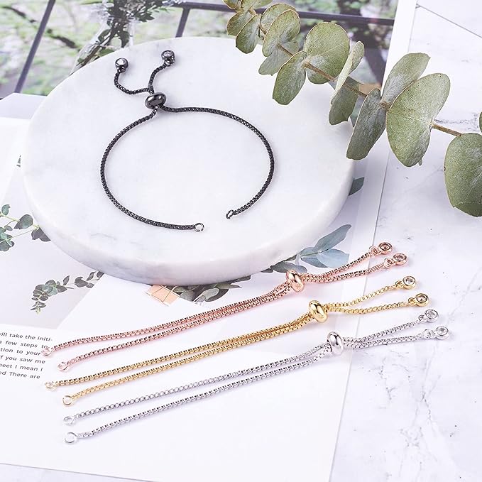 FASHEWELRY 20 Strands Adjustable Brass Bracelet Slider Extender Chains with Rhinestone Ends 4.72-4.96 Inch Real Metal Plated for DIY Jewelry Making (Random Mixed)