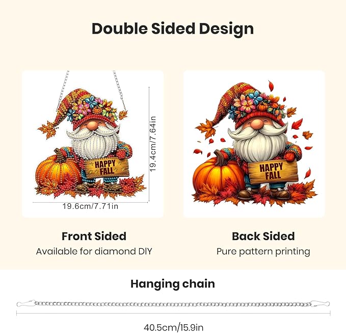 Genius maker Fall Gnome Diamond Art Hanging Kits for Adults, Halloween Special Shaped Diamond Painting Kits, DIY Acrylic 5D Crystal Diamond Gem Art Painting Hanging Ornament for Home Wall Decor