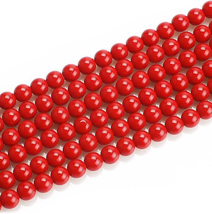 8mm Glass Beads 46PCS Glass Beads for Jewelry Making Charm Round Loose Bead for Bracelet Making Kit (Red Agate)