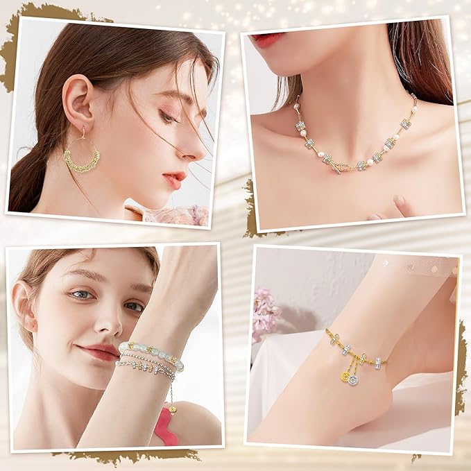 Augshy 700Pcs Rondelle Spacer Beads,8 mm Silver and Gold Rhinestone Spacer Beads for Jewelry Bracelet Making Birthday Party Necklace Friendship Bracelets Hair Beads Crafts