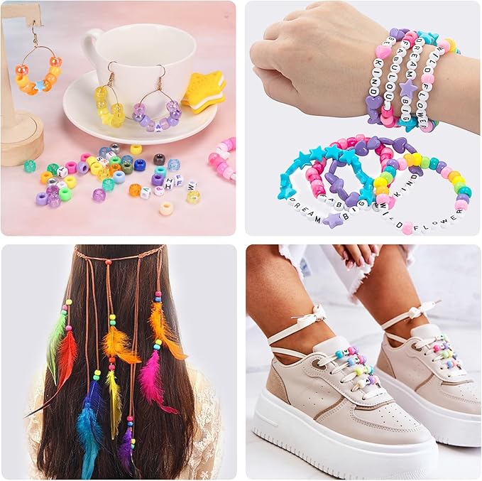 QUEFE 96 Colors 3000pcs Pony Beads Bracelet Making Kit Friendship Bracelet Kit Rainbow Kandi Beads with Letter and Heart Beads Elastic Threads for Jewelry Necklace Making