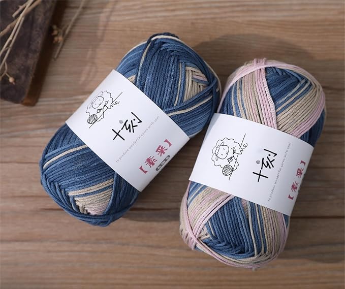 Fine Knitted and Crocheted Cotton Yarn, 100% Long Staple Cotton Yarn Multicolour Gradient Yarn, Infant Sports, 2 Packages 100 g/3.52 oz (50 g/162 yds per Strand)-sc01