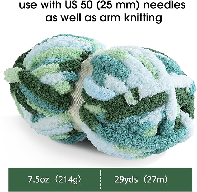 MABOZOO Tie Dye Chunky Yarn for Crocheting & Knitting, 8 Pack - Soft Plush White Fluffy Jumbo Chenille Yarn,Giant Thick Fuzzy Bulky(29 yds, 8 oz Each Skein)