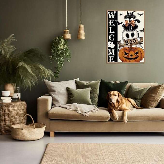 Halloween Stamped Cross Stitch Kits for Adults Beginner, Black Cat Pumpkin Cross Stitch Kits Printed Stitching Patterns Dimensions Needlepoint Art Crafts Embroidery Kits for Adults Beginners 12x16 in