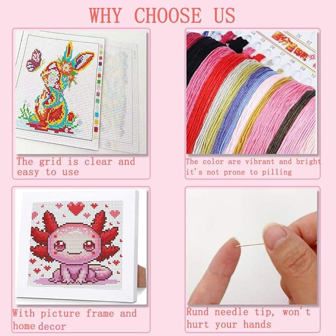 VIGEGU Cross Stitch Kits for Beginners,Salamander Stamped Cross Stitch for Adults with Framed,Crafts for Girls 8-12 Embroidery Kit Partial 11CT Cross-Stitch Arts and Crafts for Adults 6.7x6.7inch