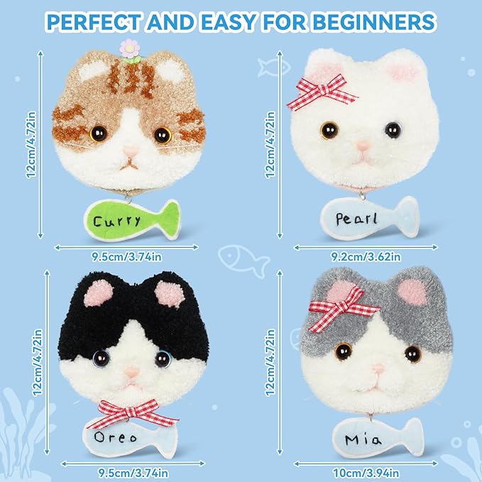 Punch Needle kit Adults for Beginners-4,Embroidery kit for Beginners, Includes All Tools and Materials,Easy to Follow Instructions and Videos-Cat Family