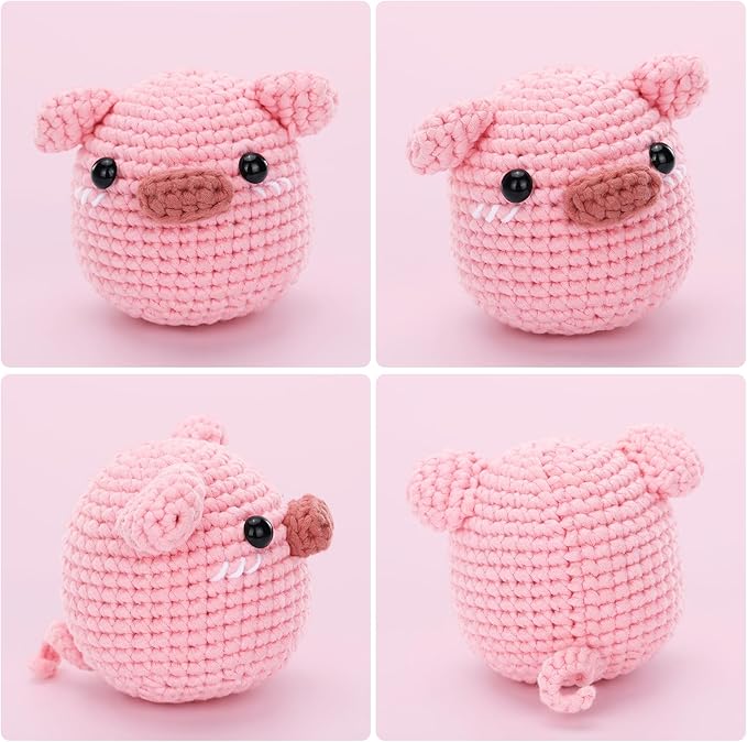 Crochet Kit for Beginners: Pink Pig Crochet Kit, All You Need in, Include Step-by-Step Video Tutorials, Learn to Crochet, Birthday Gift for Adults, Teens, Relaxing Craft